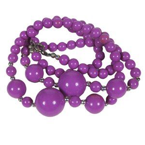 Necklace Purple Plastic Beaded 32 In Graduating Strand Silvertone Jewelry Women